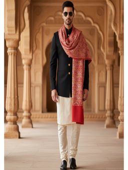 MUFFLY - Men Floral Wool Red Shawl