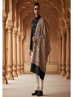 MUFFLY - Men Floral Wool Black Shawl