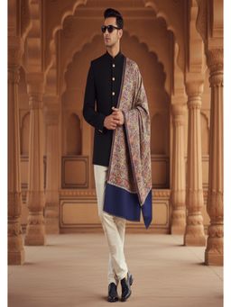 MUFFLY - Men Floral Wool Blue Shawl