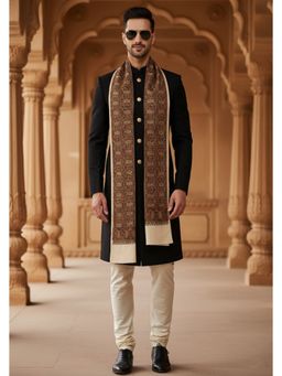 MUFFLY - Wool Blend Intricate Embroidered Border Shawl - Cream