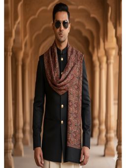 MUFFLY - Men Embroidered Wool Black Shawl