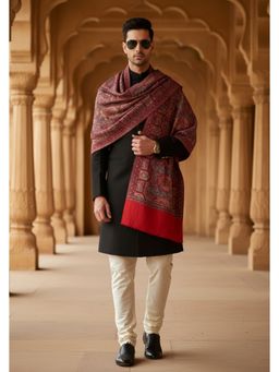 MUFFLY - Men Embroidered Wool Red Shawl