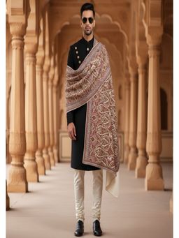 MUFFLY - Men Embroidered Wool Off White Shawl