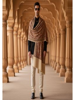 MUFFLY - Men Embroidered Wool Beige Shawl
