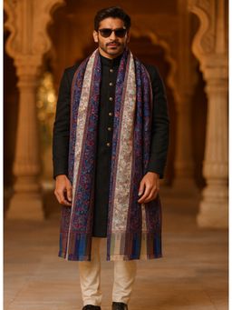 MUFFLY - Men Floral Wool Blue Shawl