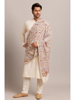 MUFFLY - Men White Fine Soft Bamboo Kalamkari Print Design Shawl