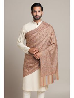 MUFFLY - Men Tan Fine Soft Ethnic Bamboo Silk Authentic Kashmiri Jama war Design Shawl