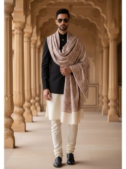 MUFFLY - Men Floral Wool White Shawl