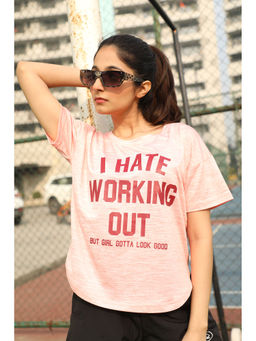 CHKOKKO - Women Round Neck Dry Fit Peach Gym Sports T-Shirt