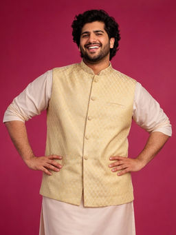 Vastramay - Men's Cream Silk Blend Nehru Jacket