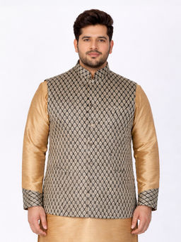 Vastramay - Men's Black and Gold Silk Blend Nehru Jacket