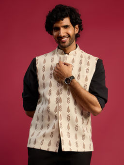 Vastramay - Men's Cream Cotton Nehru Jacket