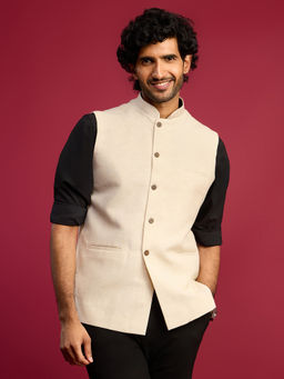 Vastramay - Men's Cream Cotton Nehru Jacket