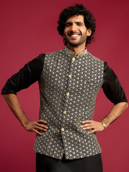 Vastramay - Black Embroidered Nehru Jacket