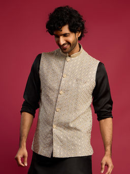 Vastramay - Grey Embroidered Nehru Jacket