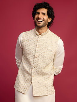 Vastramay - Off White Embroidered Nehru Jacket