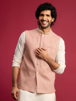 Vastramay - Peach Embroidered Nehru Jacket