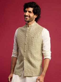 Vastramay - Green Embroidered Nehru Jacket