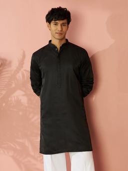 Vastramay - Black Men Silk Solid Kurta