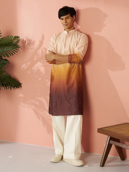 Vastramay - Brown Silk Blend Ombre Kurta with Cream Palazzo Pant