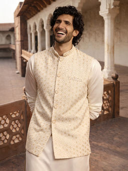 Vastramay - Men Off White Nehru Jacket