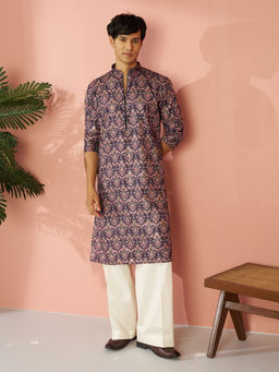 Vastramay - Purple Floral Mandarin Neck Kurta and Pant