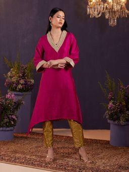 Gajra Gang - Marigold Pink Gold Embroidered Kurtas GGKUR20