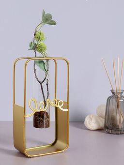 Bonhomie - Gold Solid Rectangular Metal Glass Test Tube Vase