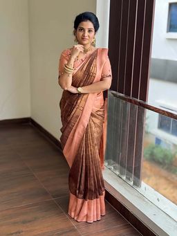 AMRUTKALA SAREES - Brown Designer Banarasi Silk Kanjivaram Saree with Unstitched Blouse