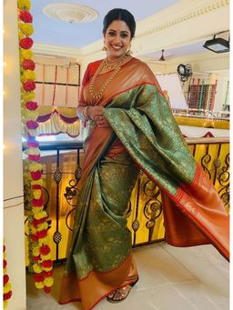AMRUTKALA SAREES - Green Designer Banarasi Silk Kanjivaram Saree with Unstitched Blouse
