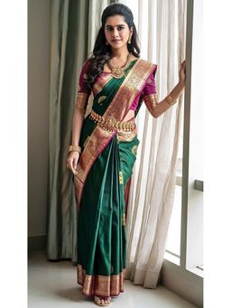 AMRUTKALA SAREES - Green Designer Banarasi Silk Kanjivaram Saree with Unstitched Blouse