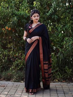 AMRUTKALA SAREES - Black Designer Banarasi Silk Kanjivaram Saree with Unstitched Blouse
