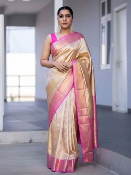 AMRUTKALA SAREES - Beige Designer Banarasi Silk Kanjivaram Saree with Unstitched Blouse
