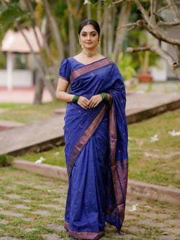 AMRUTKALA SAREES - Blue Designer Banarasi Silk Kanjivaram Saree with Unstitched Blouse