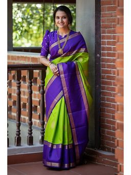 AMRUTKALA SAREES - Green Designer Banarasi Silk Kanjivaram Saree with Unstitched Blouse