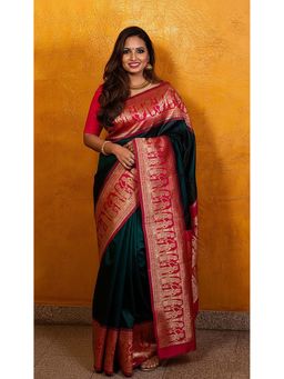 AMRUTKALA SAREES - Green Designer Banarasi Silk Kanjivaram Saree with Unstitched Blouse