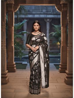 AMRUTKALA SAREES - Black Designer Banarasi Silk Kanjivaram Saree with Unstitched Blouse