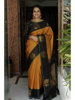 AMRUTKALA SAREES - Yellow Designer Banarasi Silk Kanjivaram Saree with Unstitched Blouse
