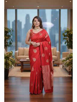 AMRUTKALA SAREES - Red Designer Banarasi Silk Kanjivaram Saree with Unstitched Blouse