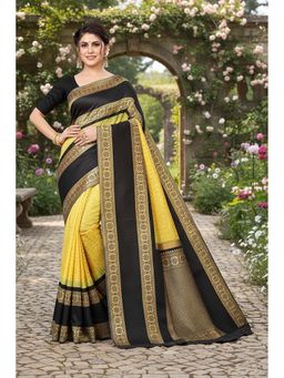 AMRUTKALA SAREES - Yellow Designer Banarasi Silk Kanjivaram Saree with Unstitched Blouse