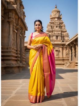 AMRUTKALA SAREES - Yellow Designer Banarasi Silk Kanjivaram Saree with Unstitched Blouse