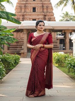 AMRUTKALA SAREES - Maroon Designer Banarasi Silk Kanjivaram Saree with Unstitched Blouse