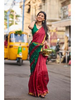 AMRUTKALA SAREES - Red Designer Banarasi Silk Kanjivaram Saree with Unstitched Blouse