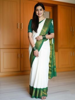 AMRUTKALA SAREES - Green Designer Banarasi Silk Kanjivaram Saree with Unstitched Blouse
