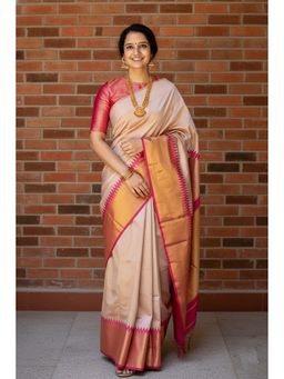 AMRUTKALA SAREES - Cream Designer Banarasi Silk Kanjivaram Saree with Unstitched Blouse