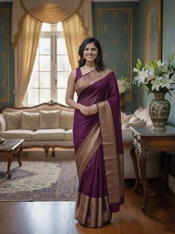 AMRUTKALA SAREES - Purple Designer Banarasi Silk Kanjivaram Saree with Unstitched Blouse