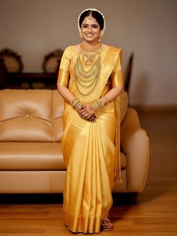 AMRUTKALA SAREES - Yellow Designer Banarasi Silk Kanjivaram Saree with Unstitched Blouse