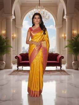 AMRUTKALA SAREES - Yellow Designer Banarasi Silk Kanjivaram Saree with Unstitched Blouse