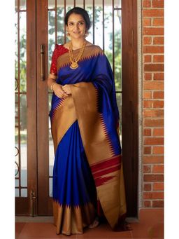 AMRUTKALA SAREES - Blue Designer Banarasi Silk Kanjivaram Saree with Unstitched Blouse