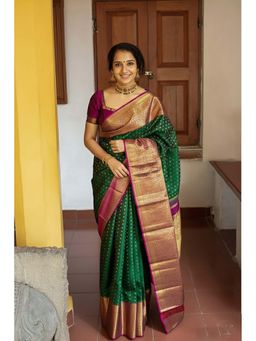 AMRUTKALA SAREES - Green Designer Banarasi Silk Kanjivaram Saree with Unstitched Blouse